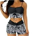 thumbnail image 1 of Womens Swimsuits Vintage Crop Top with Drawstring Boyshort Tummy Control Bathing Suits Modest Swimwear, 1 of 7