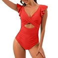 thumbnail image 1 of Womens Swimsuits Women's One PC Swimsuit Ruffle Cutout Bathing Suits V Neck Wrap Swimwear Cover Up Pants For Swimwear Women Trajes De Baño Para Mujer Elegantes Bathing Suits For Women With Shorts, 1 of 5