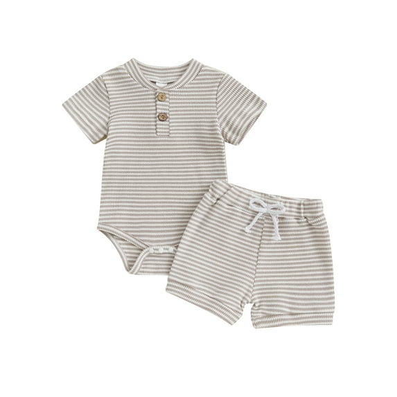 BemeyourBBs Baby Boy Shorts Set Striped Short Sleeve Bodysuit Elastic Waist Shorts