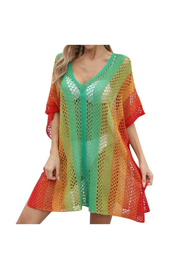 Womens Swimwear Gradient Color Loose Crochet Bikini Womens Tankini Bathing Suits,Green,One Size