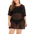 thumbnail image 1 of Womens Swimwear Round Neck See Through Short Sleeve Beach Vacation Essentials,Black,2XL, 1 of 5