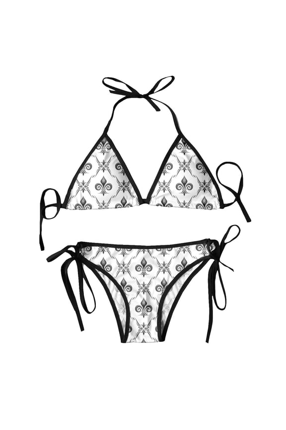 Womens Swimwear Two Piece Vacation Outfits Bikinis Sets Blue Grunge Fleur De Lis