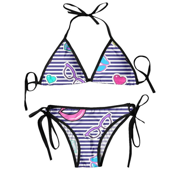 Womens Swimwear Two Piece Vacation Outfits Bikinis Sets Stickers Lips Glasses Diamonds Hearts