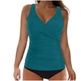 thumbnail image 1 of Womens Swimwear,Women's Tankini Bathing Suits Front Twist V Neck Swim Tops Tummy Control Two Piece Bathing Suits Swimwear,Blue,S, 1 of 5