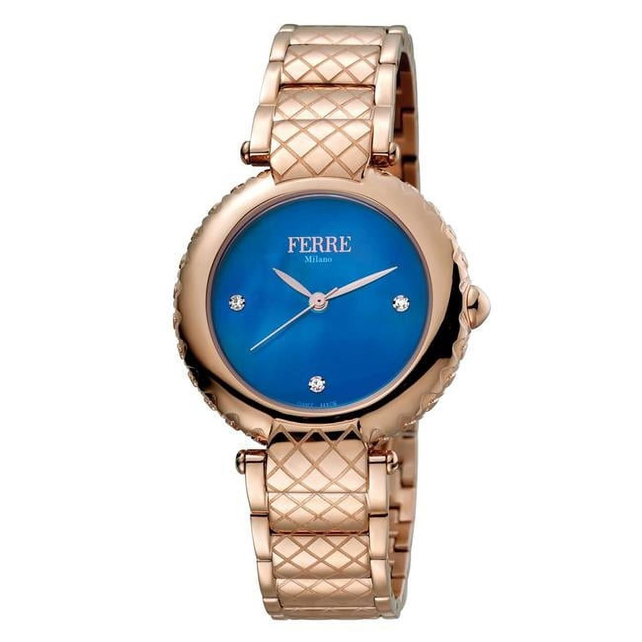 Womens Swiss Made Quartz Rose Gold Bracelet Watch with Blue 