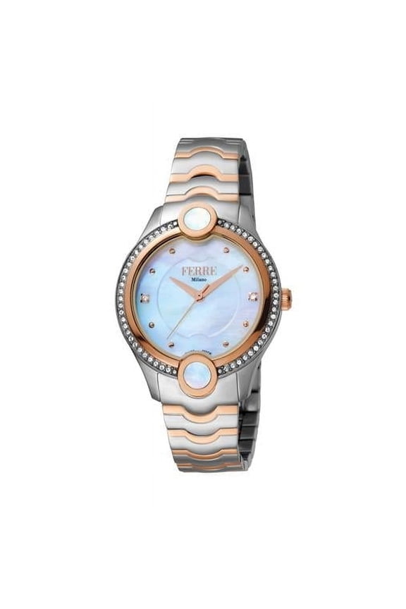 Womens Swiss Made Quartz Two Tone Gold Bracelet Watch with White Mother of Pearl Dial