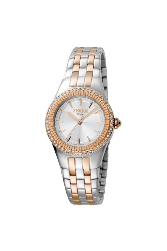 Womens Swiss Made Quartz Two Tone Rose Gold Bracelet Watch with White Mother of Pearl Dial