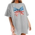 thumbnail image 1 of Womens T Shirt 4th of July Bow Graphic Patriotic Short Sleeve Independence Day Casual Fashion Clothing Light Gray XL, 1 of 5