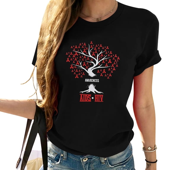 Womens T Shirt AIDS Awareness Month Red Ribbon Tree HIV December Tote Bag Black