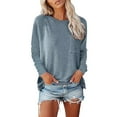 thumbnail image 1 of Womens T Shirt Autumn Winter Crew Neck Pocket Split Long Sleeve Casual Loose Top T Shirt For Woman Funny Tees, 1 of 6