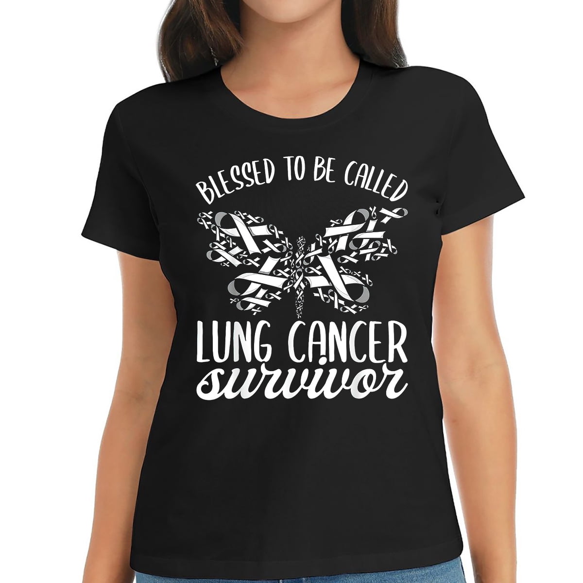 Womens T Shirt Blessed Lung Cancer Survivor Butterfly Apparel, White ...