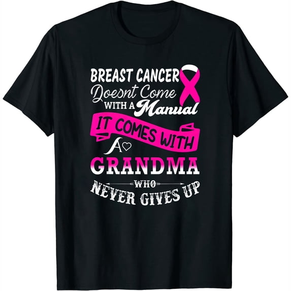 Womens T Shirt Breast Cancer Awareness Grandma Pink Ribbon Grandma Support Shirts Black 2XL