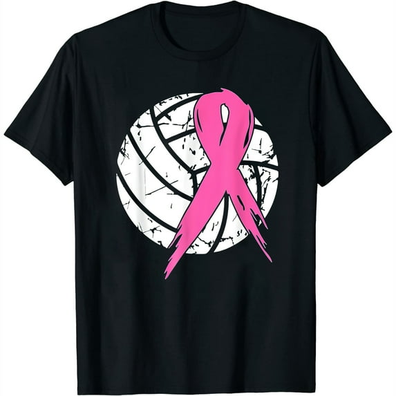 Womens T Shirt Breast Cancer Pink Ribbon Volleyball Awareness Costume Shirts Black 2XL