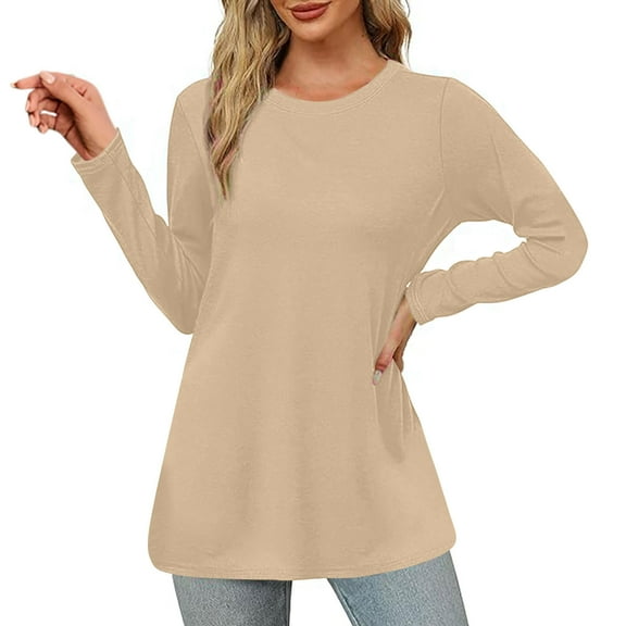 Womens T-Shirt Casual Long Sleeve Tops Plus Size Casual Longline Women's Swing Tops Solid Color Tunic Tees Tops Going Out Work Office