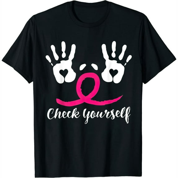 Womens T Shirt Check Yourself Funny Breast Cancer Awareness Shirts Black 2XL