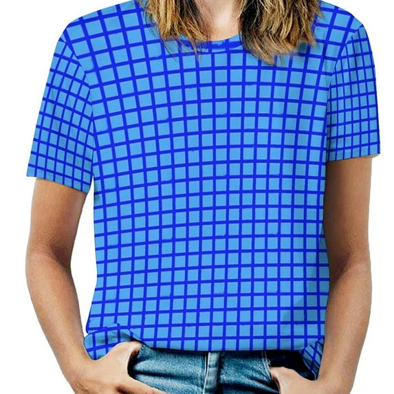 Womens T-Shirt Classic Check Print O Neck T-Shirts Short Sleeve Black And White Funny Pattern Tops Clothing Big Size 6X