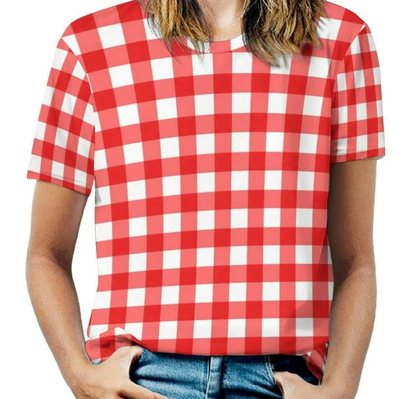 Womens T-Shirt Classic Check Print O Neck T-Shirts Short Sleeve Black And White Funny Pattern Tops Clothing Big Size 6X