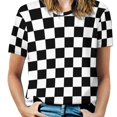 thumbnail image 1 of Womens T-Shirt Classic Check Print O Neck T-Shirts Short Sleeve Black And White Funny Pattern Tops Clothing Big Size 6X, 1 of 6