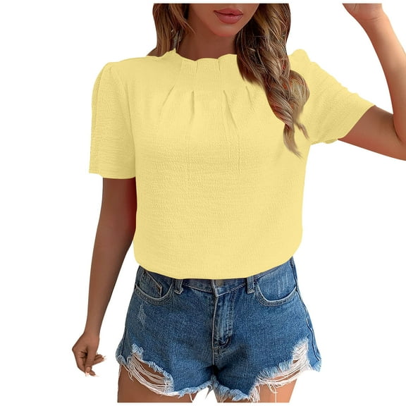 Womens T-Shirt Crew Neck Shirt Basic Casual Loose Blouse Summer Solid Color Short Sleeve Tops Women's Dressy Going Out Casual Party Office Top