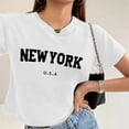 thumbnail image 1 of Womens T Shirt Crop Top Short Sleeve Printed Summer Women Tops White L, 1 of 5