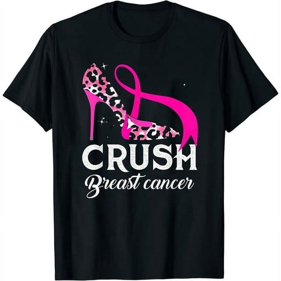 Womens T Shirt Crush Breast Cancer Awareness Leopard Pink Ribbon October Shirts Black