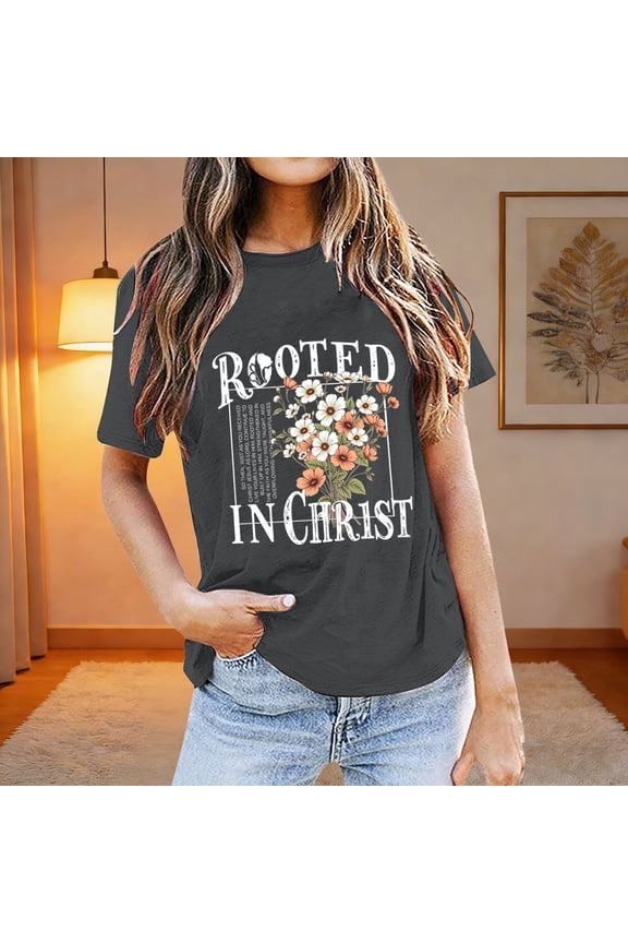 Womens T Shirt Custom Print Crew Neck Short Sleeve Tops for Everyday Tees for Women Dark Gray S