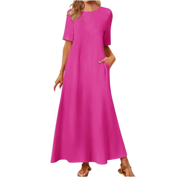Womens T Shirt Dress Short Sleeve Crewneck Maxi Dress Loose Fit Waist Swing A Line Dress Flowy Casual Dresses with Pockets Cyber Deal Monday Specials