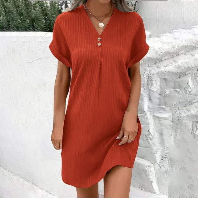 Women's V-Neck Cotton Linen Maxi Dress – Summer Casual Tiered Swing Sundress, Loose Beach Dress