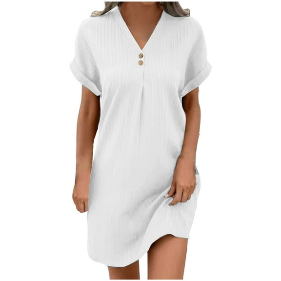 Womens T Shirt Dresses Summer Casual V Neck Short Sleeve Flowy Tshirt Dress Casual Loose Sundress