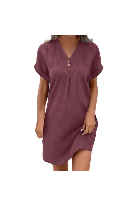 Womens T Shirt Dresses Summer Casual V Neck Short Sleeve Flowy Tshirt Dress Casual Loose Sundress