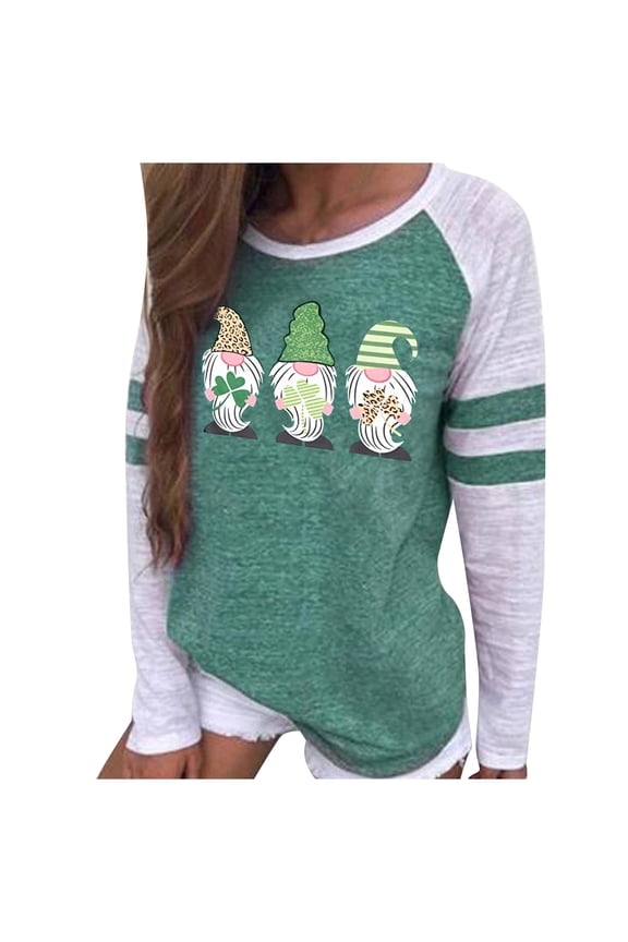 Womens T Shirt Fashion Saint Printed Round-Neck Long Sleeve Womens Clothing,Green,L
