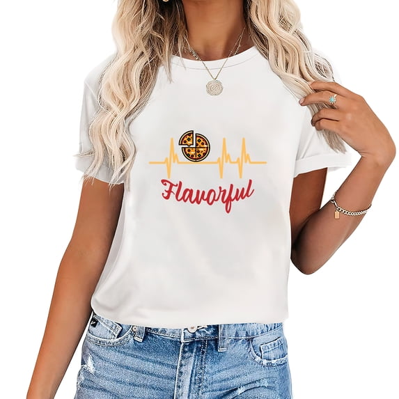 Womens T Shirt Flavorful Pizza Lover Heart EGC Cute Women's Vintage Tee Perfect Party or Birthday Gift White
