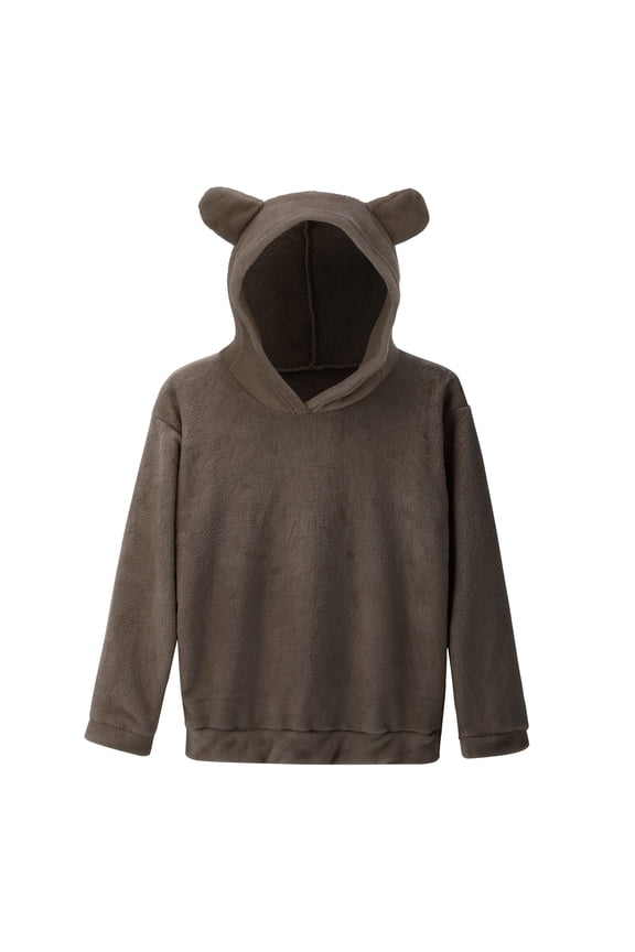 Womens T Shirt Fuzzy Sleeve Long Fleece Shape Bear Warm Beach Tops,Grey,2XL