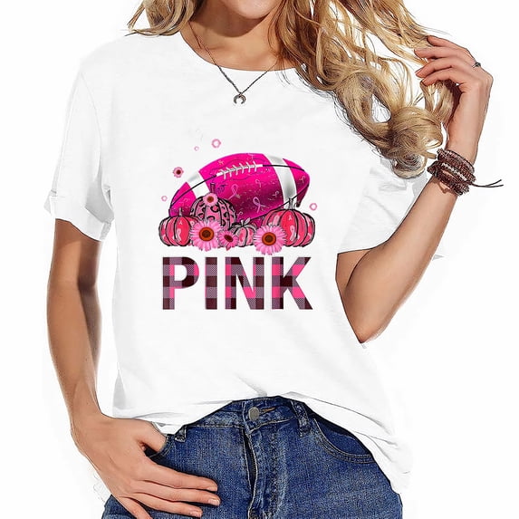 Womens T Shirt In October We Wear Pink Football Breast Cancer Warrior Shirts Black 2X-Large