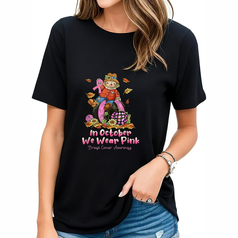 Womens In October We Wear Pink Ribbon Breast Cancer Awareness T-Shirt Womens In October We Wear Pink Ribbon Breast Cancer Awareness T-Shirt