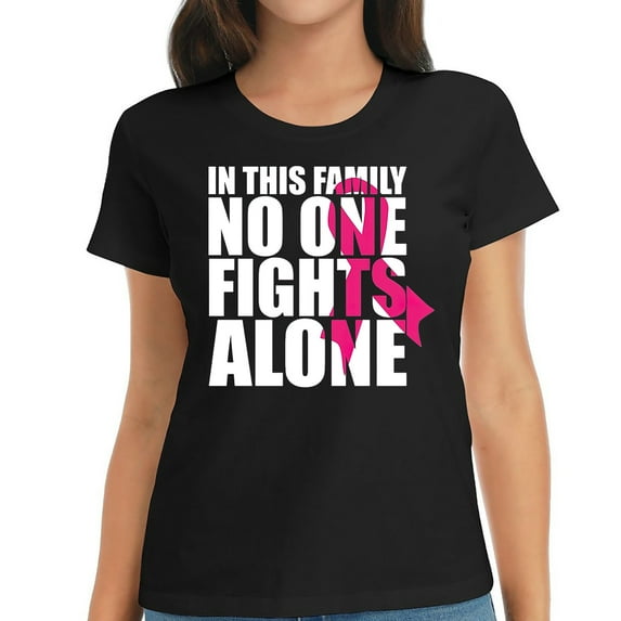 Womens T Shirt In This Family No One Fights Alone-Breast Cancer Awareness Shirts Black 2XL