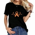 Womens T Shirt Leukemia Cancer Heartbeat Gift Orange Ribbon Awareness