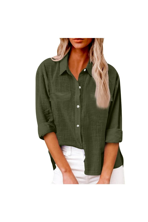 Womens T Shirt Long Sleeve Solid Color Mock Pocket Button Down Tank Top for Men,Army Green,S