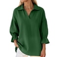 thumbnail image 1 of Womens T Shirt Loose Fit Long Sleeve Solid Color Fashion Lapel Womens Sprimg Clothing,Green,L, 1 of 5