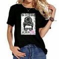 thumbnail image 1 of Womens T Shirt Messy Bun In October Wear Pink Breast Cancer Awareness Round Neck Shirts Black 2X-Large, 1 of 5
