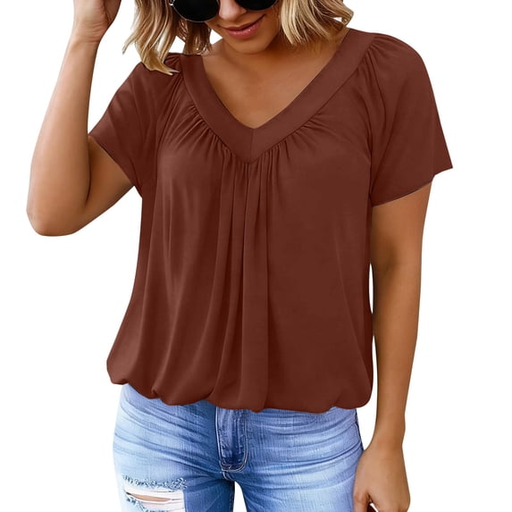 Womens T Shirt Novelty T Shirt V Neck Short Sleeve Tshirt Women Summer Casual Solid Color Loose Top
