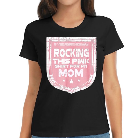 Womens T Shirt Pink for My Mom Vintage Breast Cancer Awareness Tshirt Shirts Black 2XL