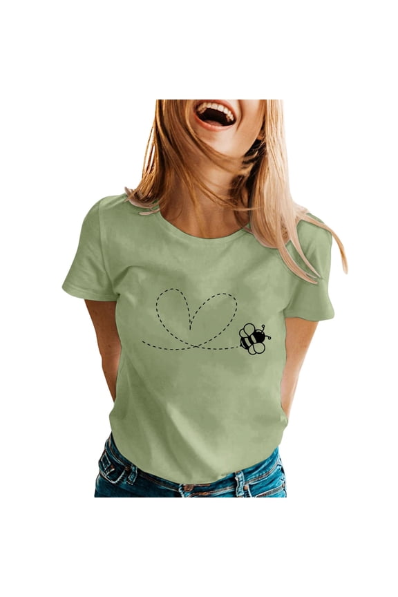Womens T Shirt Printed Short Sleeve O Neck Petite Clothing for Women,Army Green,L
