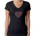 thumbnail image 1 of Womens T-Shirt Rhinestone Bling Black Tee 4th of July Flag Heart Red Blue V-Neck Medium, 1 of 2