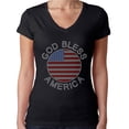 thumbnail image 1 of Womens T-Shirt Rhinestone Bling Black Tee 4th of July God Bless America V-Neck Large, 1 of 2