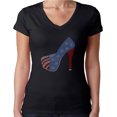 thumbnail image 1 of Womens T-Shirt Rhinestone Bling Black Tee American Flag Heel Shoe V-Neck Large, 1 of 2