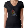 thumbnail image 1 of Womens T-Shirt Rhinestone Bling Black Tee Art Butterfly MultiColor V-Neck Medium, 1 of 2