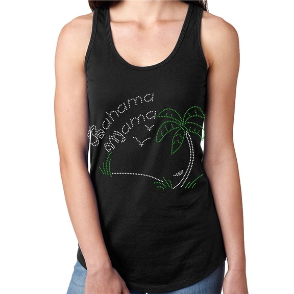 Womens T-Shirt Rhinestone Bling Black Tee Bahama Mama Mom Mother Tank Racer Back Small