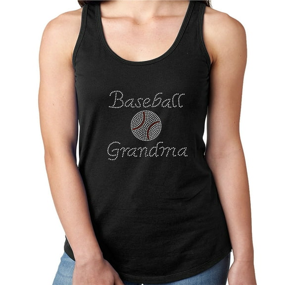 Womens T-Shirt Rhinestone Bling Black Tee Baseball Grandma Ball Sparkle Tank Racer Back XX-Large