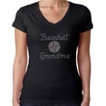 thumbnail image 1 of Womens T-Shirt Rhinestone Bling Black Tee Baseball Grandma Ball Sparkle V-Neck Small, 1 of 2